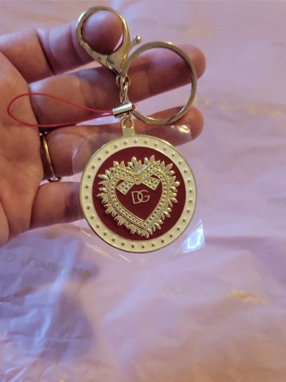 Dolce & Gabbana Red and White Heart Medallion Charm with Gold
Accents - Picture 4 of 9